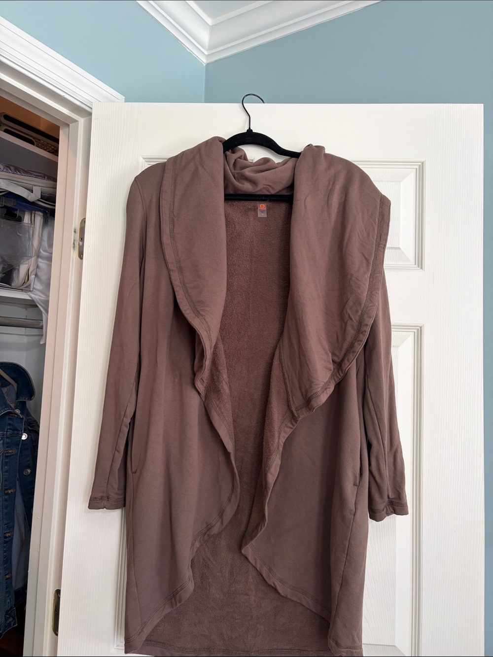 Mono B Plush Open Cardigan in Taupe Brown